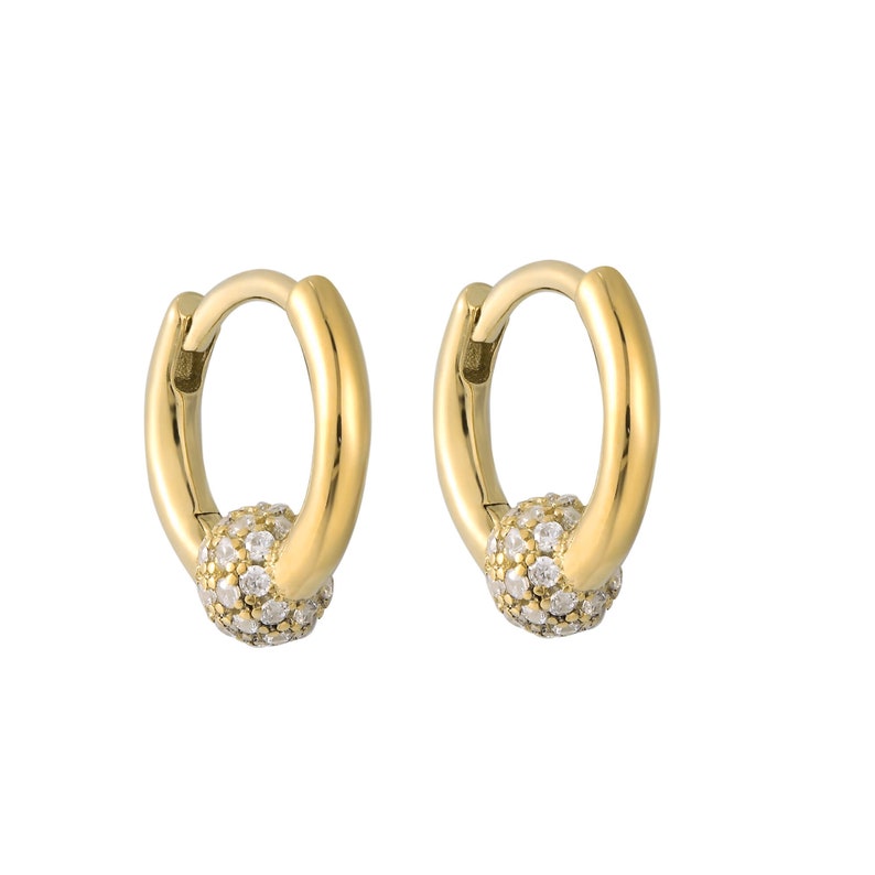 cubic zirconia Y3-HU-5146 bead hoop earrings gold hoops small hoop earrings sphere charm Pave cz charm gold hoops