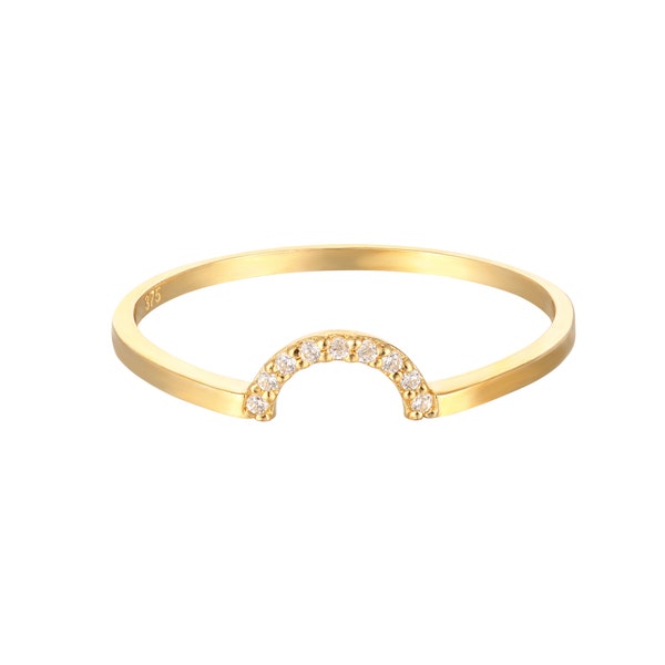9ct Goldring - Halo Ring - Goldring - Bogenring - Cz Ring - Stapelring - Verlobungsring - 9ct Gold - Goldband - Band - I3R-0431