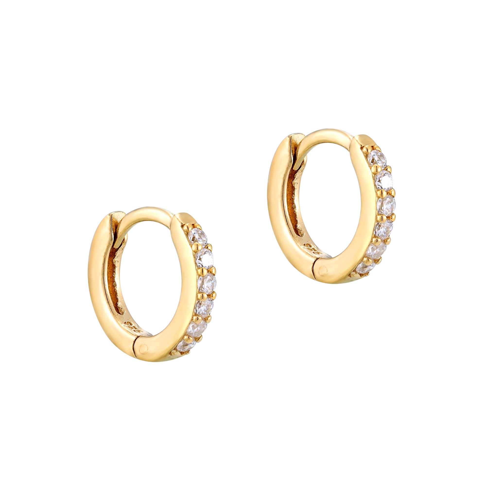 Tiny cz gold hoops - tiny gold hoop earrings - small hoop earrings - …