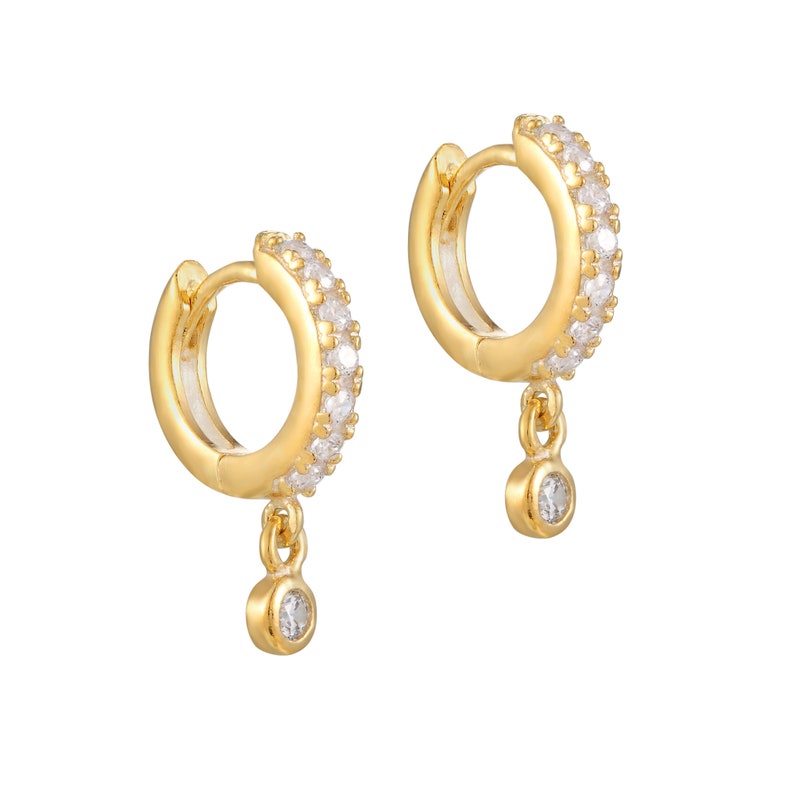 CZ Hoops Tiny Gold Hoop Earrings Charm Hoop Earrings Etsy UK