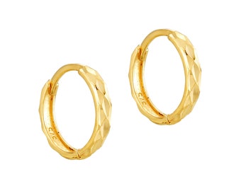 Gold faceted hoop - earring - tiny gold hoops - gold hoop earring - huggie - hoops - faceted hoops - 9ct gold hoops - gold hoops -I3HU-0457