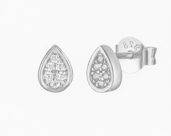 Tiny gold earrings - tiny studs - teardrop - gold stud earrings - tiny cz studs - tiny gold studs - tiny cz earrings - cz studs - G1-SF-0871