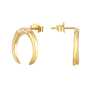 Horn studs cz earrings cubic zirconia gold earring Tusk earrings gold stud earrings wanderlust jewelry cz stud J1-SF-1383 image 5