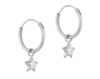 Tiny star charm hoops - small hoops - hoop earrings - silver star hoops - hoops - star charms - star earrings - E2-HP-1406