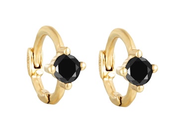 Black cz - tiny hoop earrings - gold - silver - hoop earring - gold hoop - silver hoop - onyx hoop - huggies - cartilage - hoop -I3-HU-4634