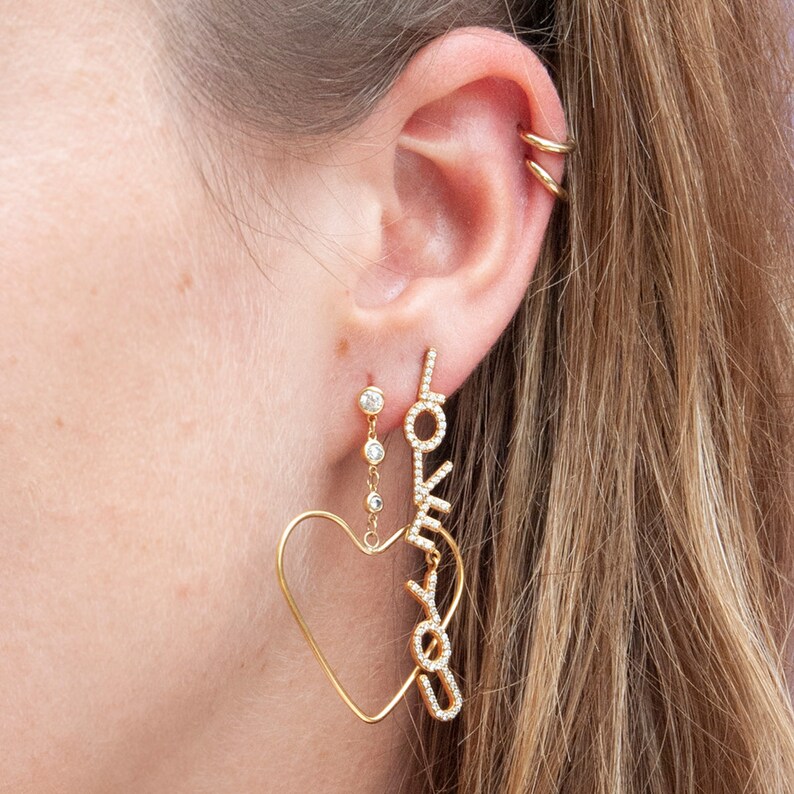 cz drop dangle gold disco studs Heart earrings silver statement earrings cz cz jewelry -E4SF-0887 studs heart studs