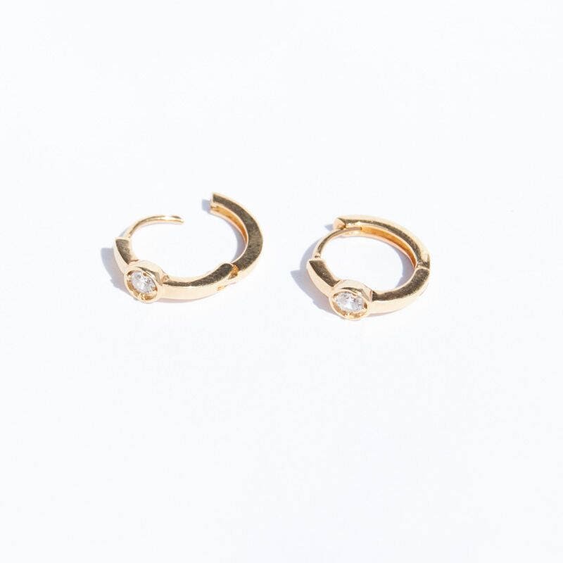 Small Bezel Cz Gold Hoops Tiny Gold Hoop Earrings Small - Etsy UK