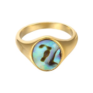 Abalone shell signet ring - gold ring - signet ring - stacking ring - gold ring - silver ring - pinky ring - signet ring - 90s - E4-R-2252