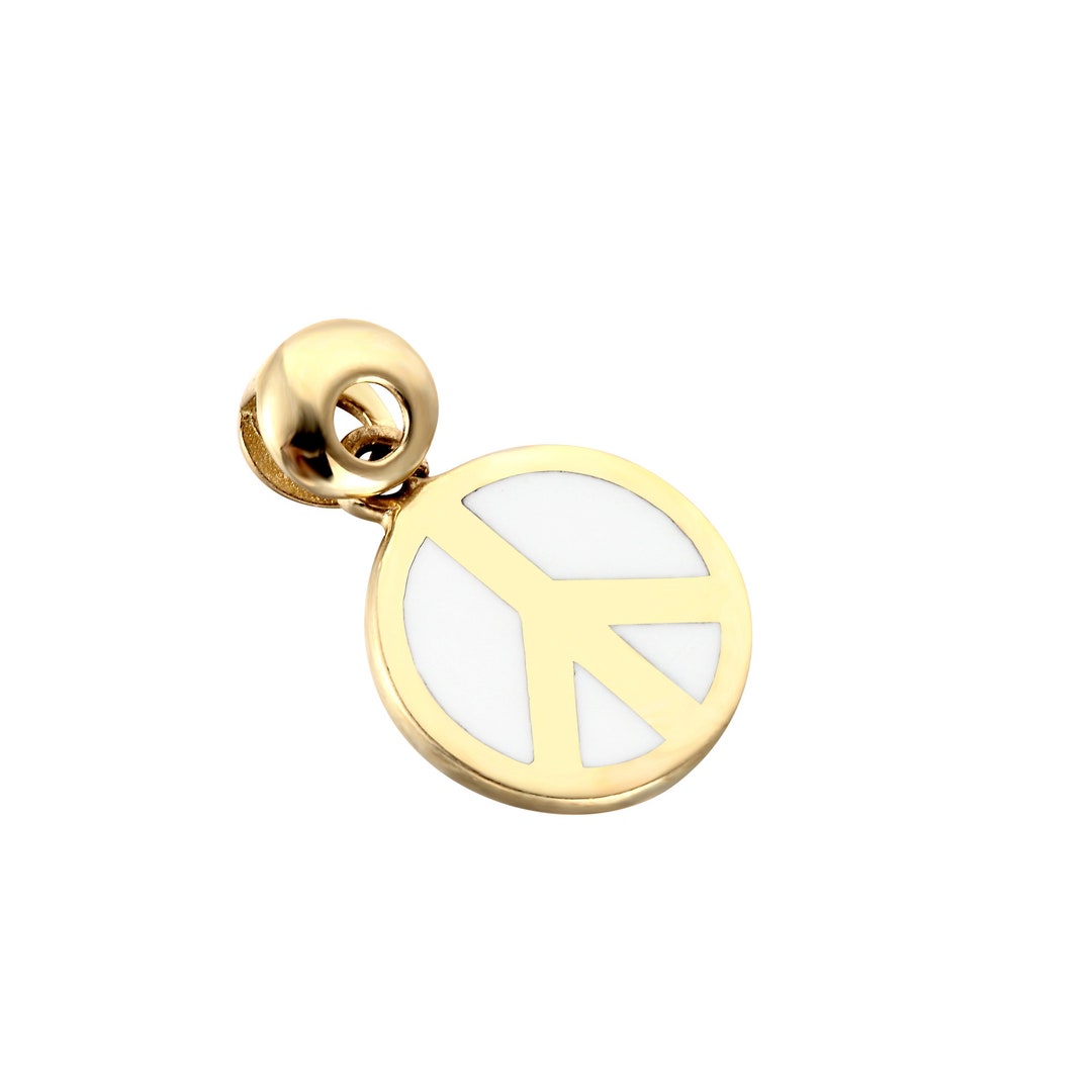 9ct Gold Enamel Peace Gold Necklace Peace Sign Necklace Gold Pendant 
