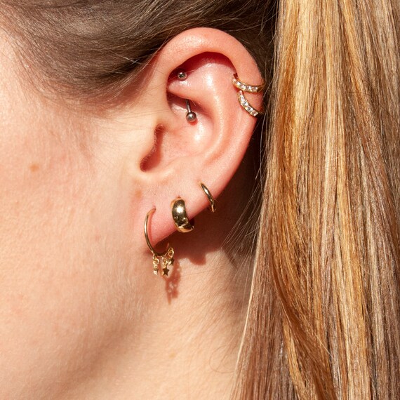 Star Half Hoop Stud Earring Gold Hoop Earrings Gold Hoops Zodiac