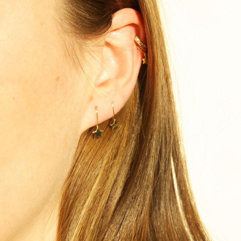 Gold Earrings Gold Pull Through Small Gold Threader Pull Etsy UK