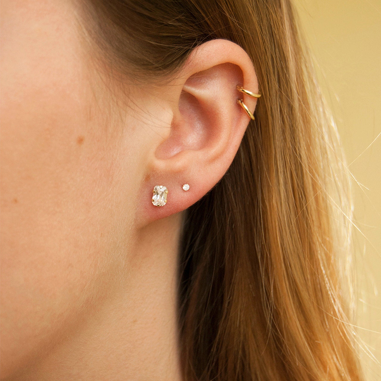 9ct Gold Baguette Studs Tiny Stud Earring Small Gold Studs Etsy UK