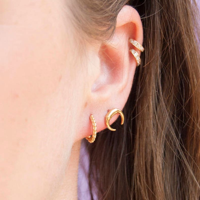 boho Tiny Tusk moon earrings silver earrings minimal -E3-SF1192 tiny stud earrings gold earrings stud earrings moon