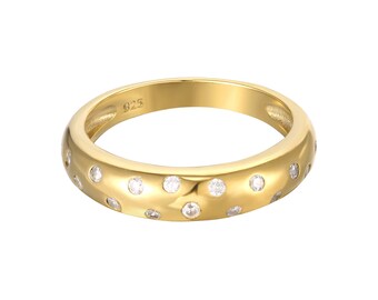 Cz studded dome band ring - cz set - cz band - ring - chunky band ring - thick ring - gold - silver - domed ring- silver - H1-R-7139