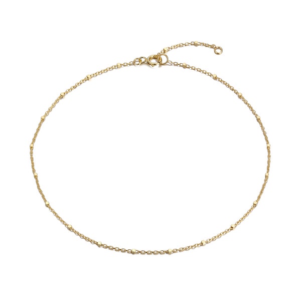 Saturno chain anklet - 9ct gold - silver - square bead - adjustable - 9ct gold chain - gold anklet - bead chain - anklet - 9ct -L2-SAT-9-10