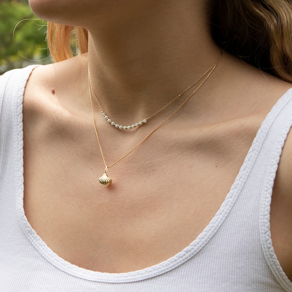 9ct Gold Pearl Clam Shell Necklace Shell Shell Pendant Pearl