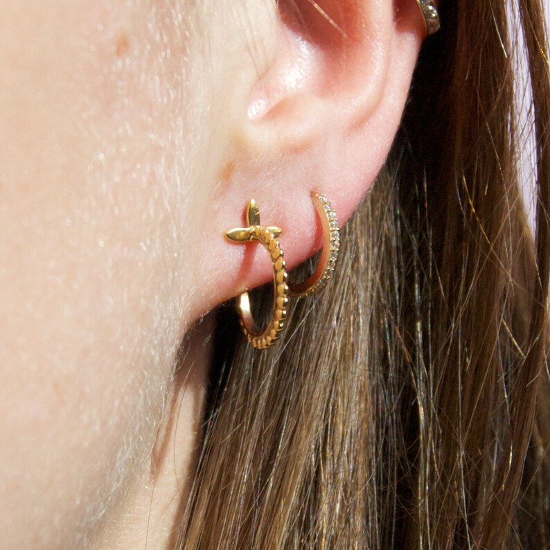 dot hoops gold M30297 bobble gold earrings hoop earrings stud earrings gold dot stud earrings Half hoop hoops gold studs