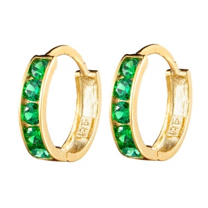 9ct small emerald solid gold hoop emerald hoop huggie earrings emerald stone solid gold hoops 3745-Y9-EM image 3