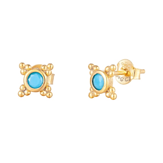 14k Gold Diamond and Turquoise Evil Eye Stud Earrings