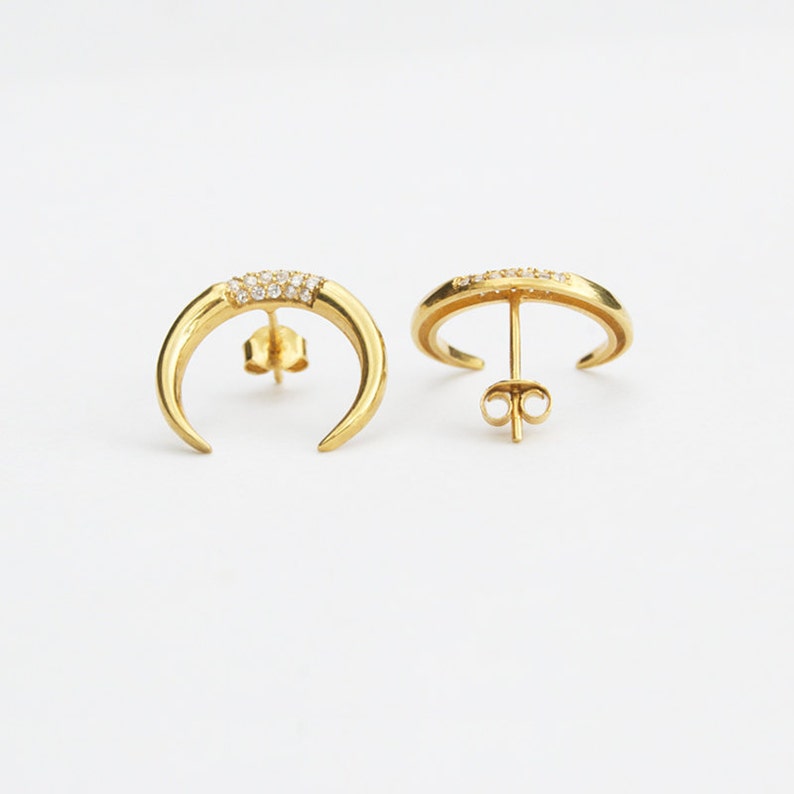 Horn studs cz earrings cubic zirconia gold earring Tusk earrings gold stud earrings wanderlust jewelry cz stud J1-SF-1383 image 9