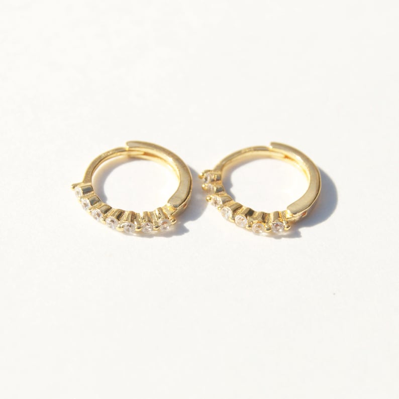 Small Cz Gold Hoops Tiny Gold Hoop Earrings Small Hoop - Etsy