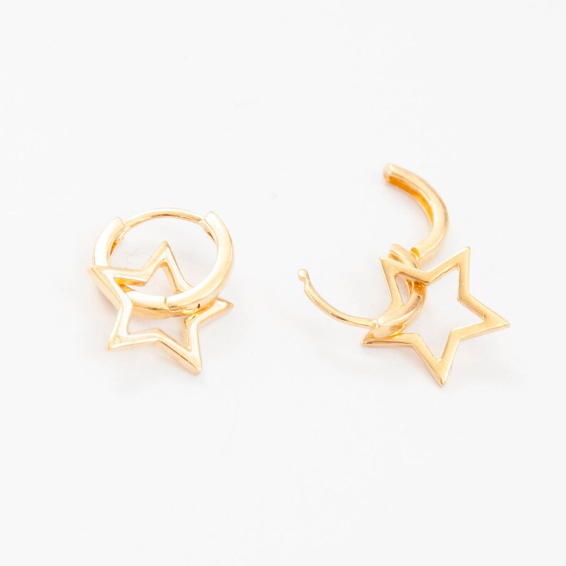 Star Charm Hoops Gold Hoop Earrings Charm Hoop Earrings Etsy