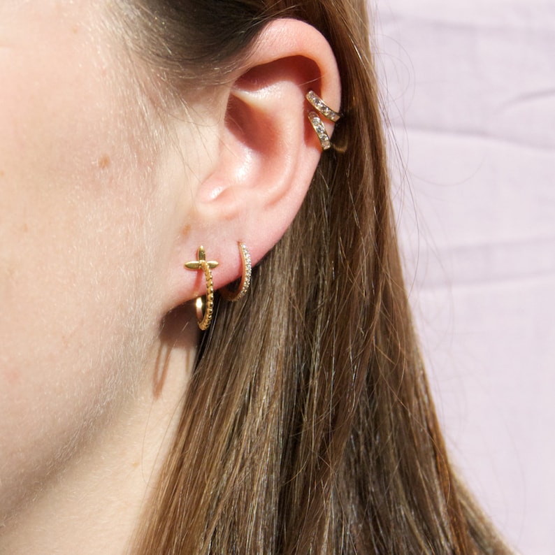 dot hoops gold M30297 bobble gold earrings hoop earrings stud earrings gold dot stud earrings Half hoop hoops gold studs
