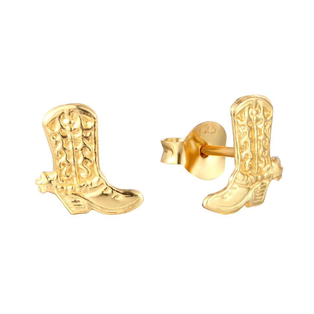 Cowboy Boot Earrings Tiny Gold Stud Earrings Tiny Stud Etsy UK