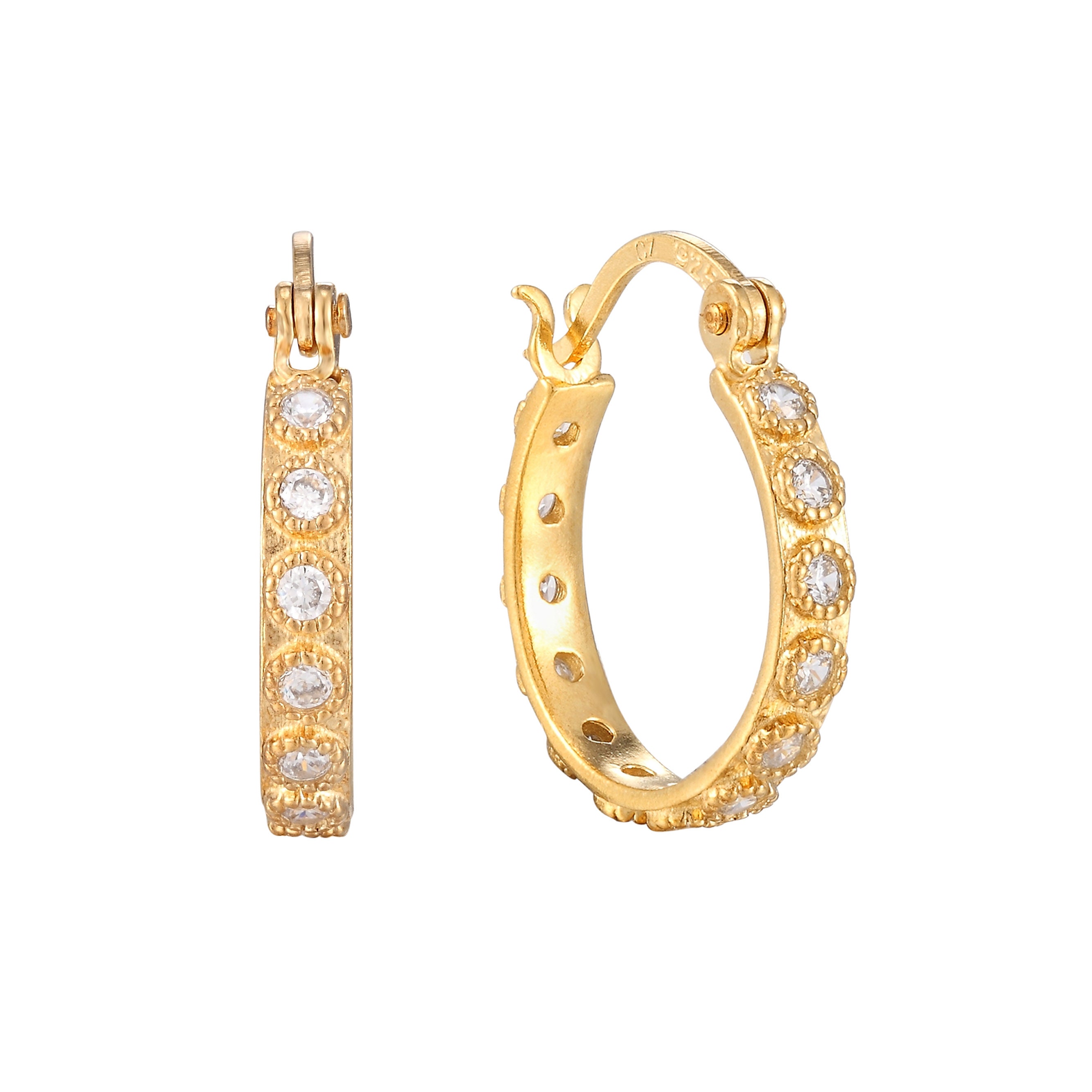 Gift box Sterling silver 925 cubic zirconia round bezel creole hoop earrings Gift box Sterling silver 925 cubic zirconia round bezel creole hoop earrings