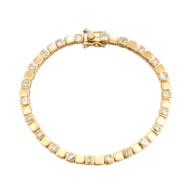 CZ Link Tennis Bracelet - cz bezel bracelet - silver - bracelet - bezel bracelet - white cz bracelet - heart bracelet - charm - S2-CB-5157