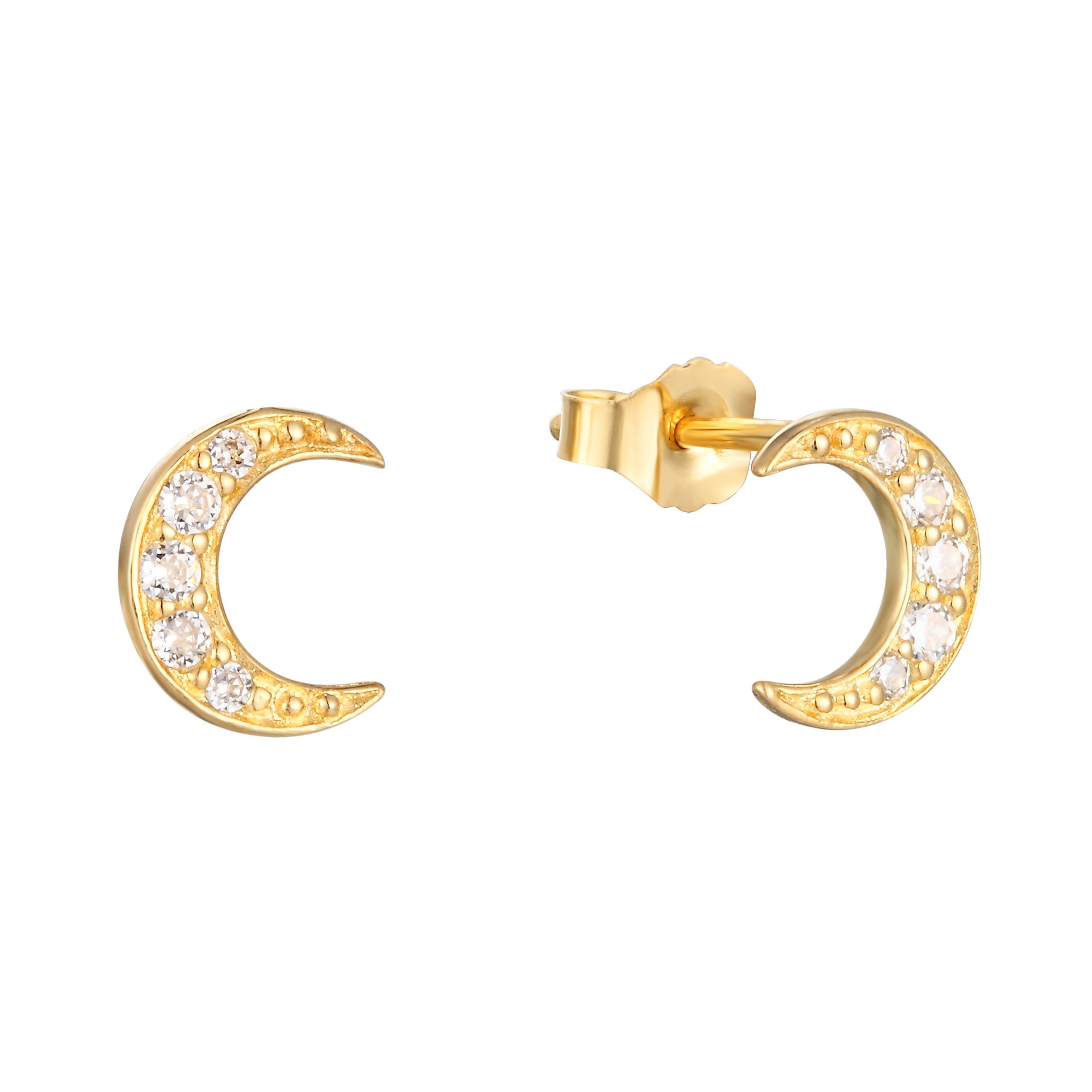 Moon-Shaped Stud Earrings 21.6K Yellow Gold - Bbbeautycontact