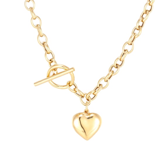 9ct White Gold Tiffany Style T Bar Heart Necklace