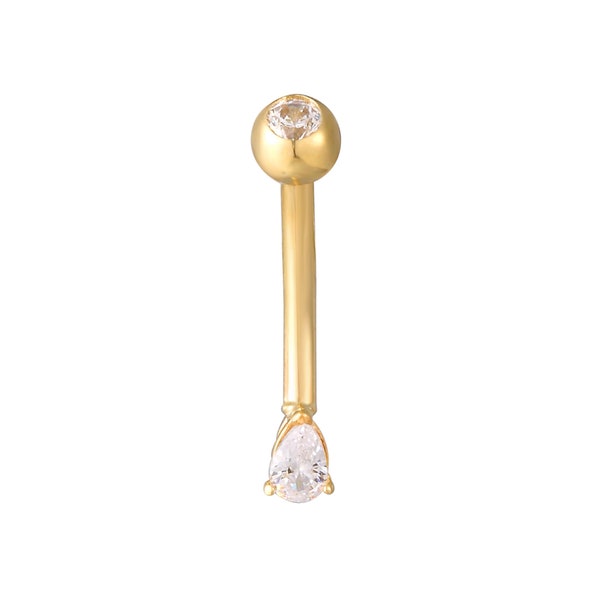 9ct gold - teardrop cz - belly bar - bar bell - tiny gold stud - banana bar - body jewelry - body jewellery - belly ring - bar - I3-BB-3531