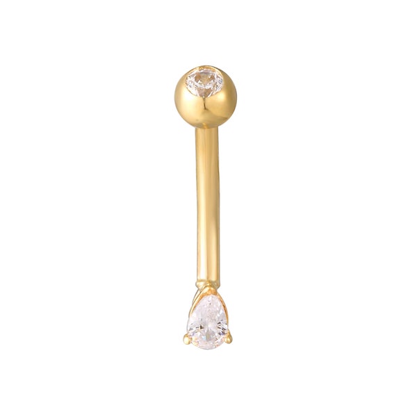 thumbnail image 2 of 9ct Gold Belly Bar With 6mm Clear CZ Crystal – 15Ga Navel Piercing Ring 2 of 3