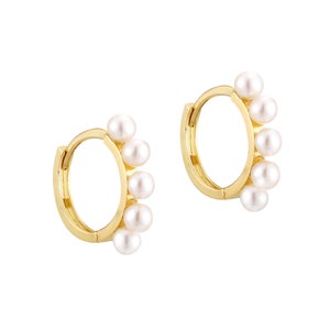 9ct gold - pearl hoops - pearl earrings - hoop earrings - pearl jewelry - gold - pearl gold hoops - pearl - gold hoop - dot hoop - I3HU-6575