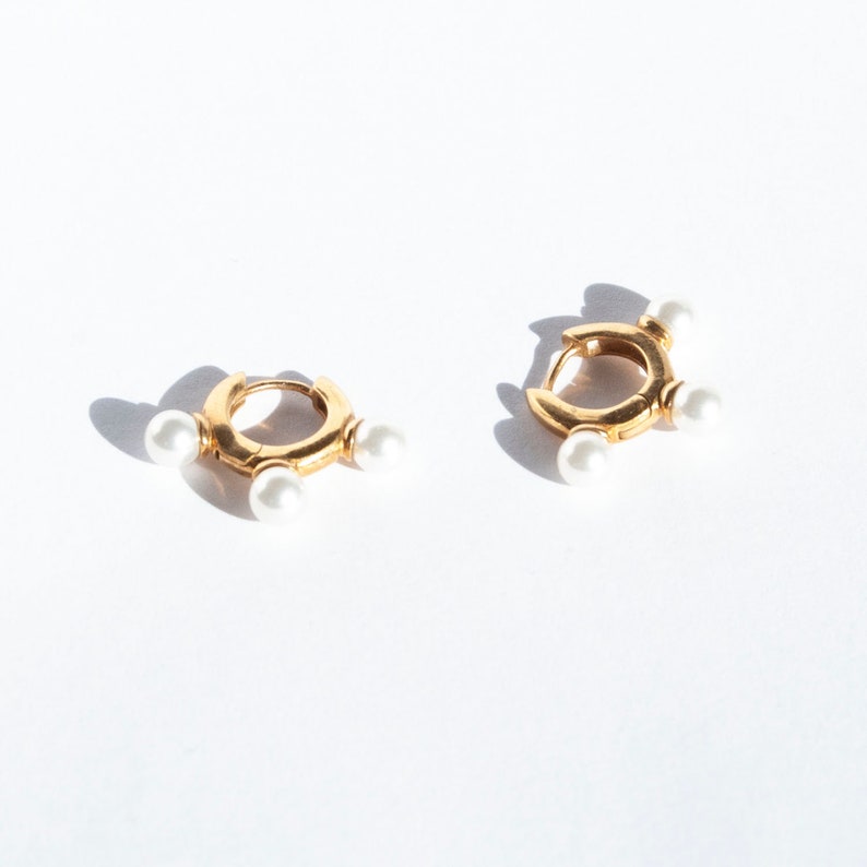 Pearl Hoops Tiny Gold Hoop Earrings Hoop Earrings Gold Etsy