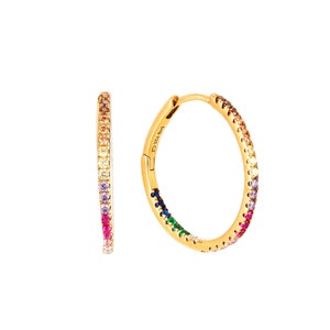 Rainbow cz hoops - silver hoops - gold cz rainbow hoops - gold cz hoops - rainbow cz silver hoops - cz hoop -  gold hoop - E3-HU-1040