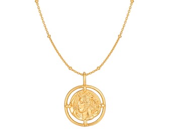 Coin Medallion Necklace - pendant necklace - silver - pendant - disc charm - gold - silver necklace - gold necklace - medallion - C1-CN-0504