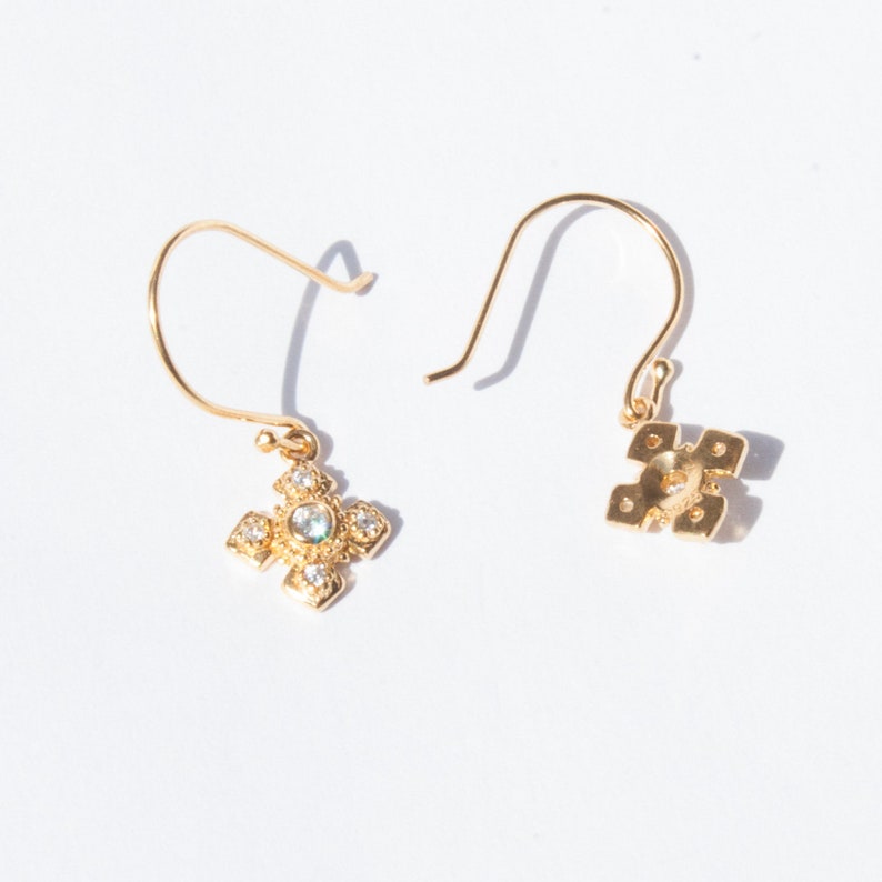 Cross Charm Cz Earrings Tiny Gold Earrings Earrings Tiny Etsy UK