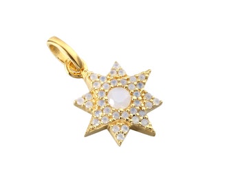 Opal - moonstone - gold - north star pendant necklace - charm - cz necklace - star necklace - pendant - layering - minimal jewelry R1PD-5070