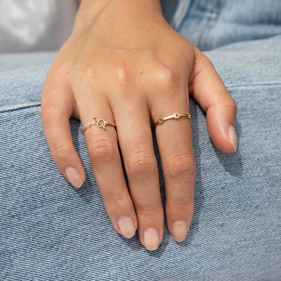 9ct Gold Ring Tbar Chain Ring Gold Ring T bar Ring Stacking Ring