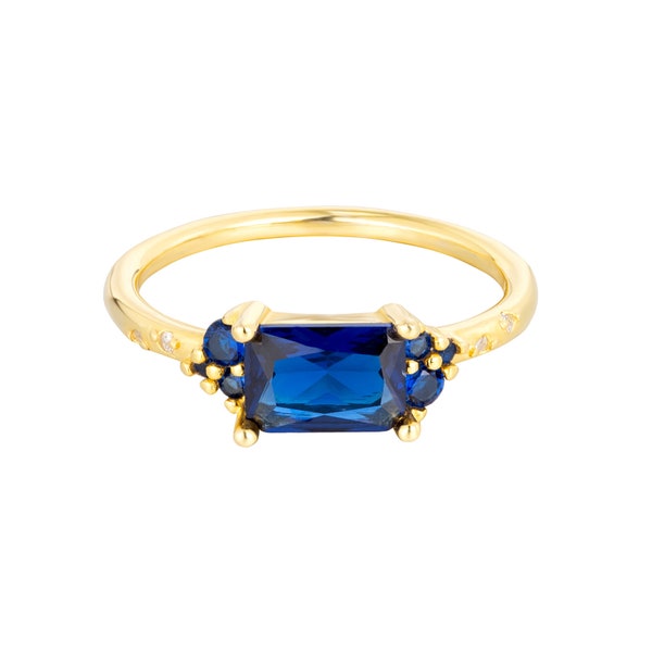 Sapphire - CZ Baguette Ring - Gold vermeil - Silver - cz baguette - silver ring - gold ring - cubic zirconia ring - sapphire ring -M6-R-2557