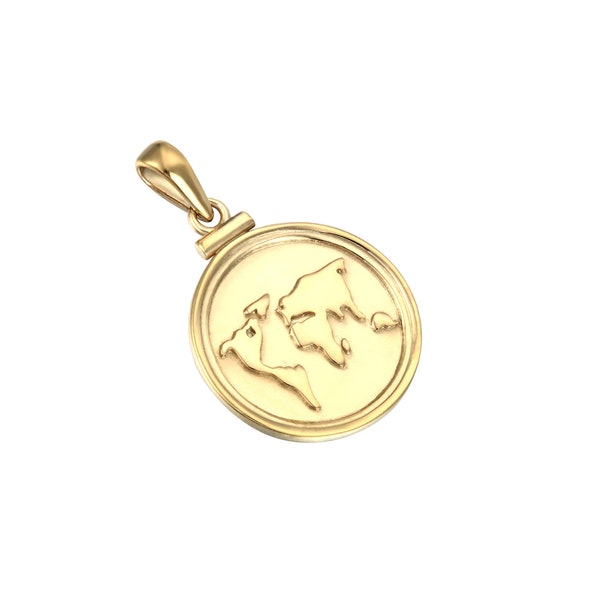 World map medallion - gold - silver - map pendant - world necklace - pendant - globe medallion - medallion - gold coin necklace - A5-PD-0288