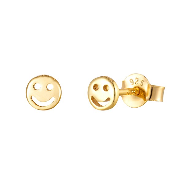 Tiny Smiley Face Stud Earring  - gold earrings  - studs - gold - silver - small silver earrings - smiley face earrings - M6-SF-3585