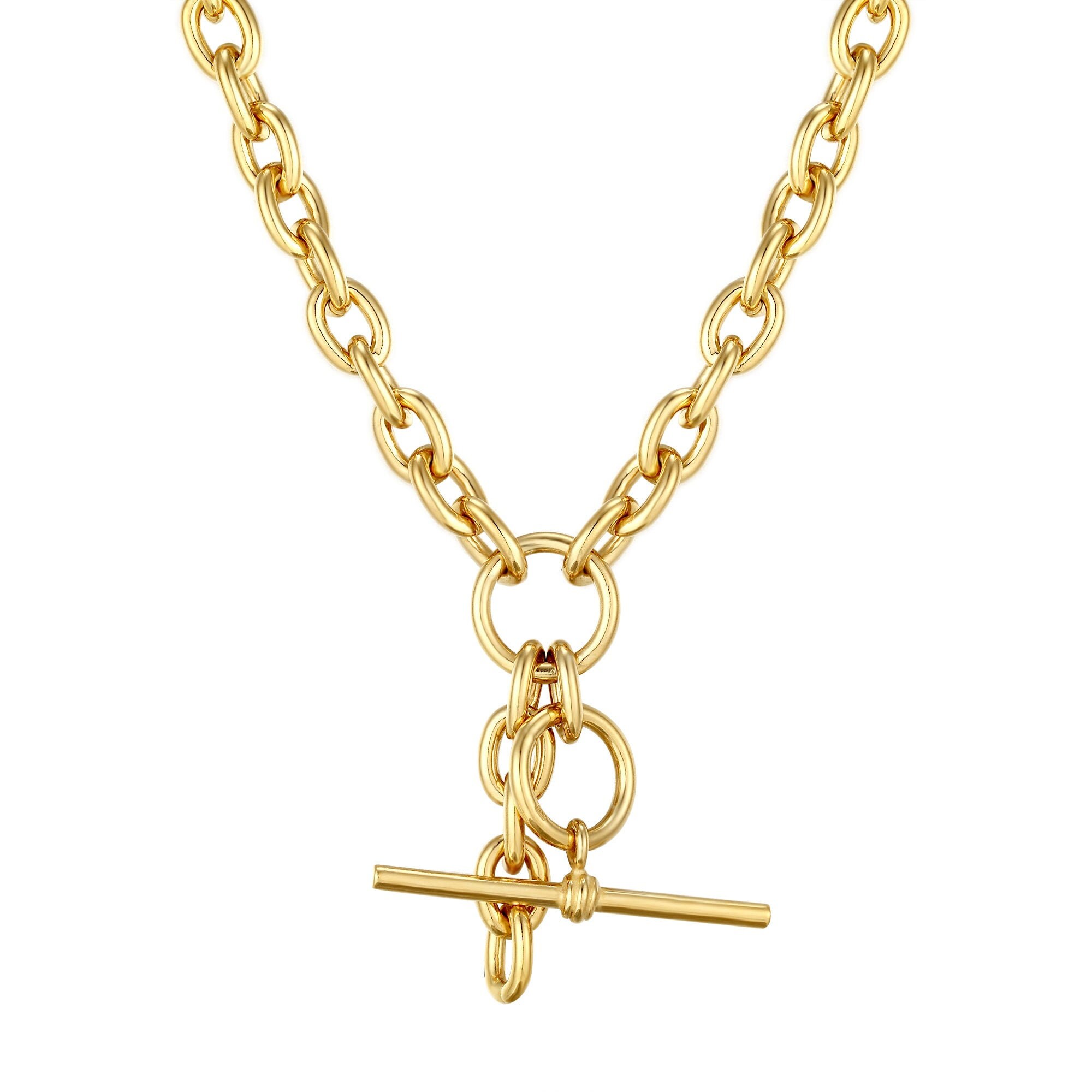 Gold t bar store chain necklace