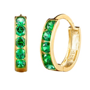 9ct small emerald solid gold hoop emerald hoop huggie earrings emerald stone solid gold hoops 3745-Y9-EM image 1