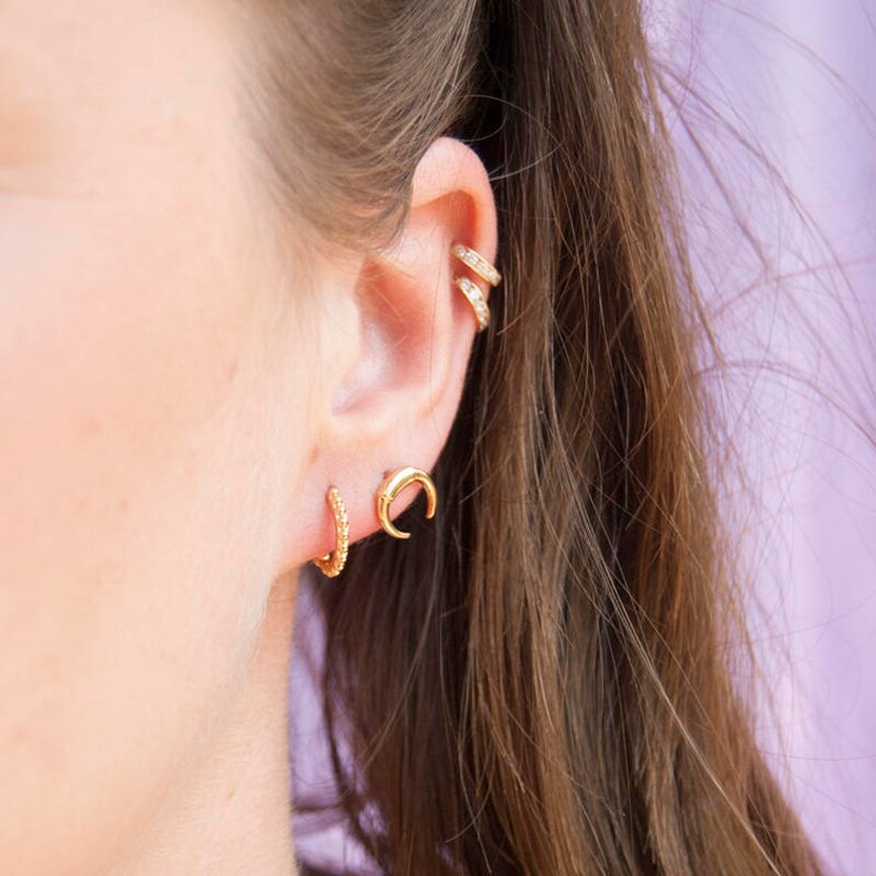 boho Tiny Tusk moon earrings silver earrings minimal -E3-SF1192 tiny stud earrings gold earrings stud earrings moon