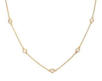 CZ Lünette Charm Kette - Charm - Halskette - Gold cz Kette - Halskette - Zirkonia Halskette - Silber cz Kette Halskette - E3-CN-1165