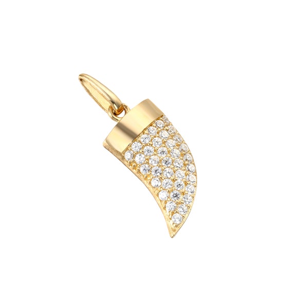 9ct Gold - tusk horn cz pave necklace - tusk - horn - claw - tiny necklace - gold jewelry - gold chain - cubic zirconia - pendant -I3PD-5434