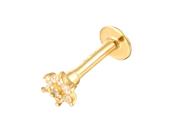 9ct gold - cz flower screwback stud - gold stud - flower stud - tiny earring - flower cz stud - helix - cartilage - conch - tragus I3SB-1155